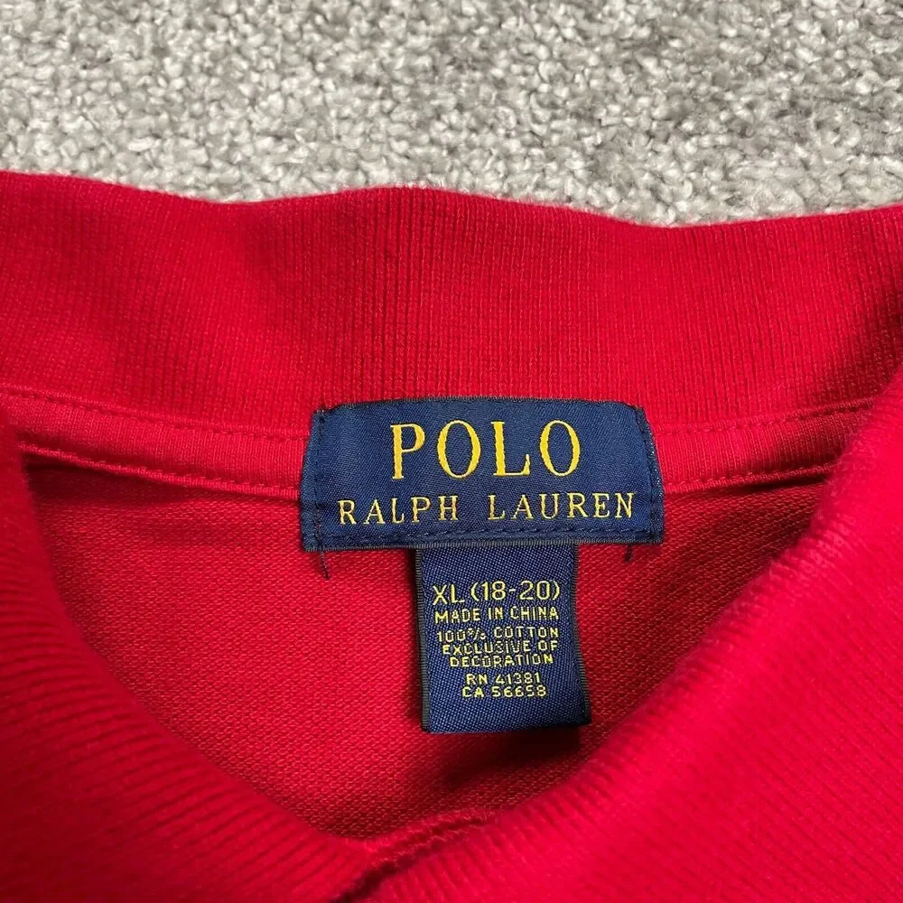 Ralph Lauren Polo Shirt Boys XL Red Solid Short Sleeve Cotton Outdoor Golf Top